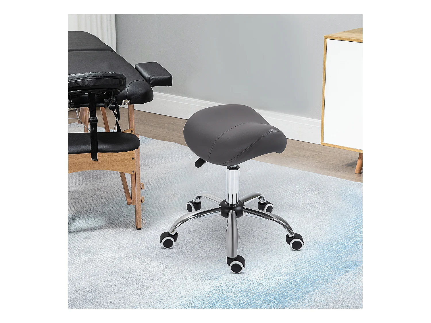 Sgabello da lavoro altezza regolabile in PU grigio