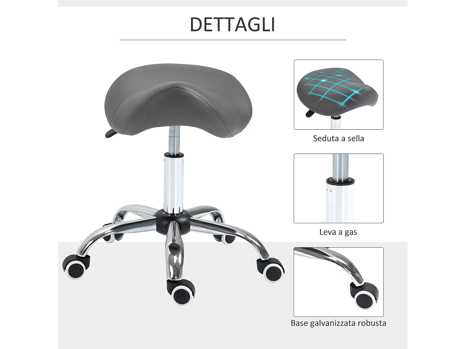 Sgabello da lavoro altezza regolabile in PU grigio