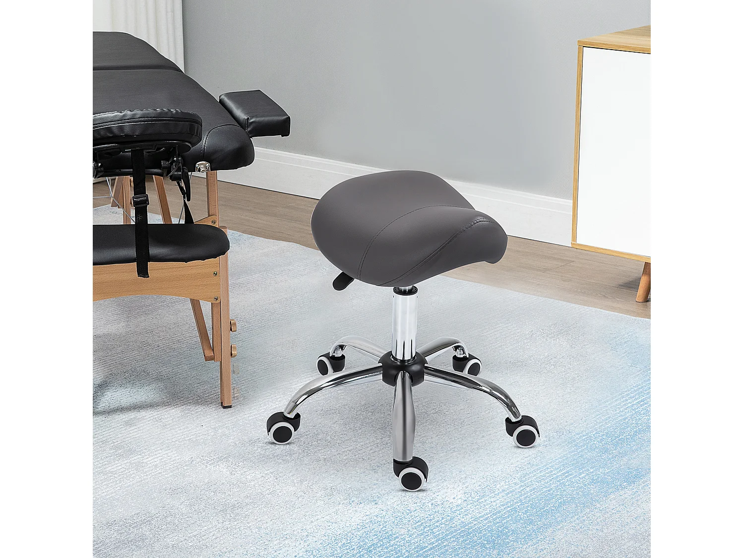 Sgabello da lavoro altezza regolabile in PU grigio