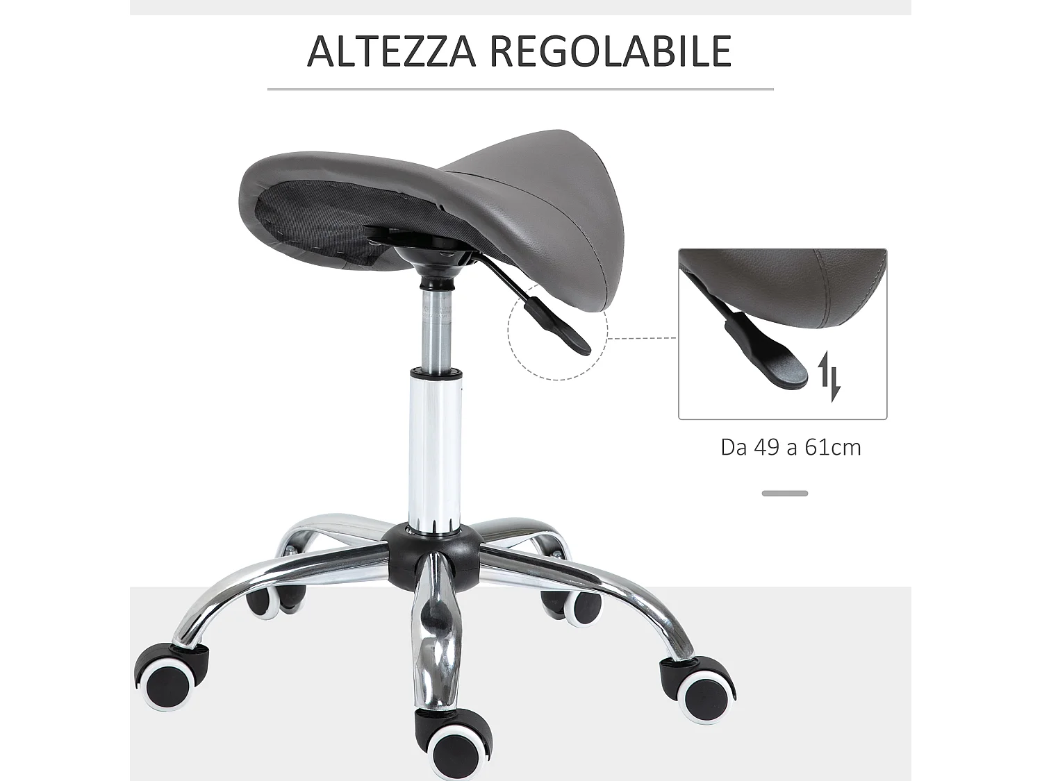 Sgabello da lavoro altezza regolabile in PU grigio