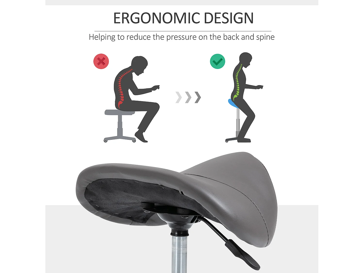 Sgabello da lavoro altezza regolabile in PU grigio