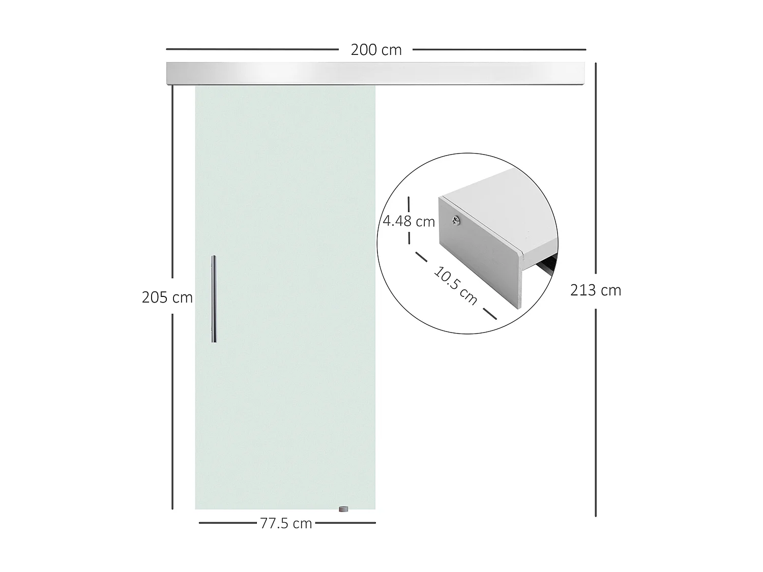 Porta scorrevole vetro satinato 8 mm con maniglia 205x77.5 cm