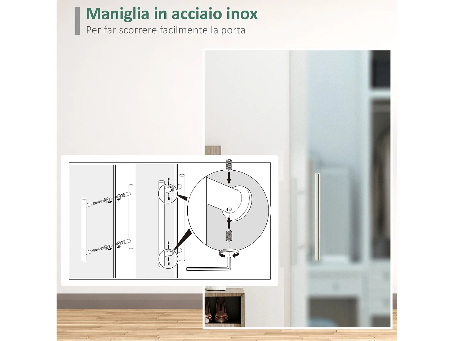 Porta scorrevole vetro satinato 8 mm con maniglia 205x77.5 cm