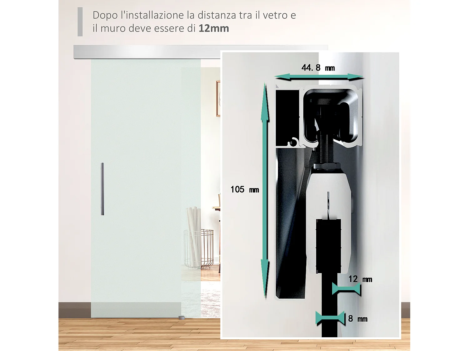 Porta scorrevole vetro satinato 8 mm con maniglia 205x77.5 cm
