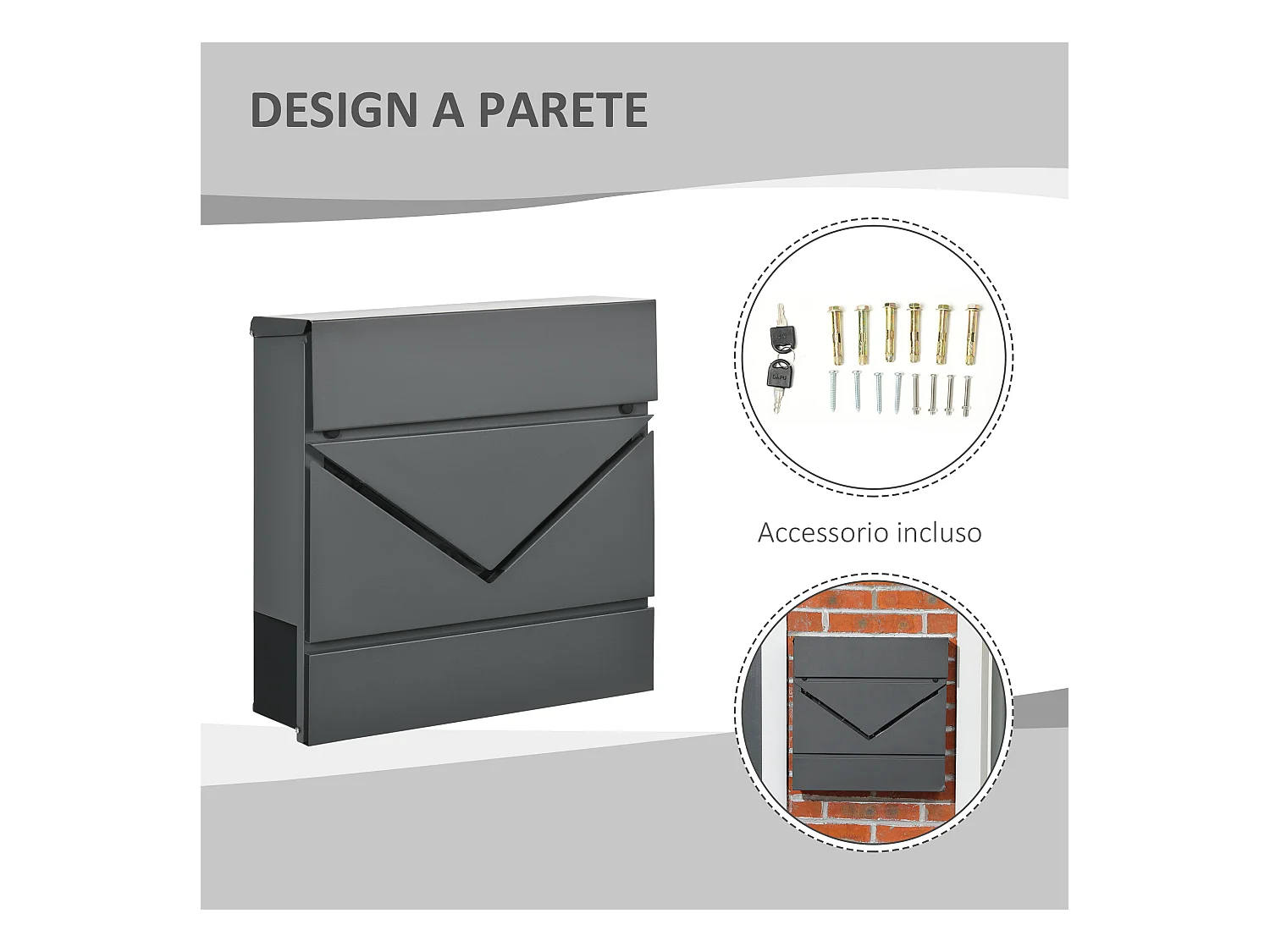 Cassetta postale con portagiornali e chiavi di sicurezza grigio