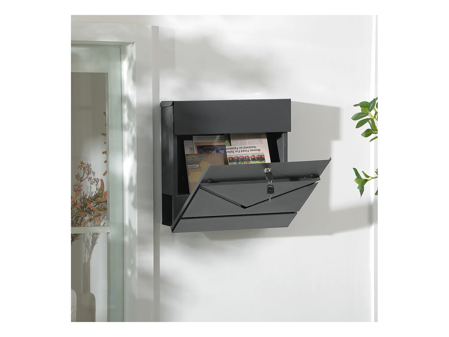 Cassetta postale con portagiornali e chiavi di sicurezza grigio