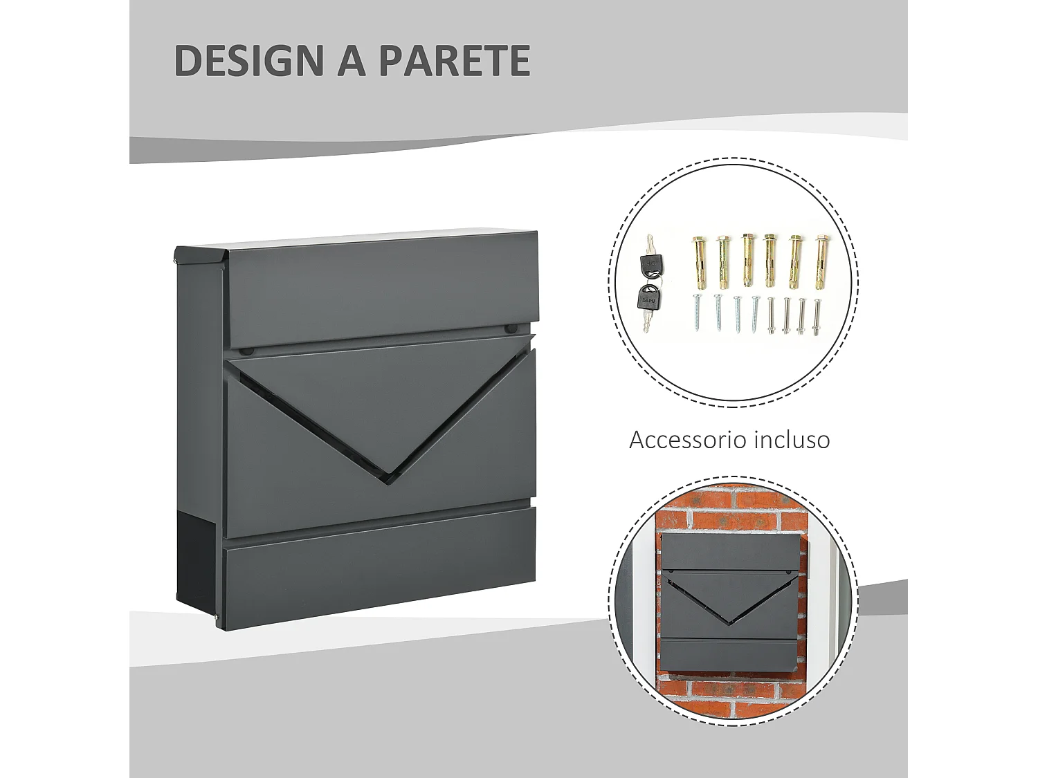 Cassetta postale con portagiornali e chiavi di sicurezza grigio
