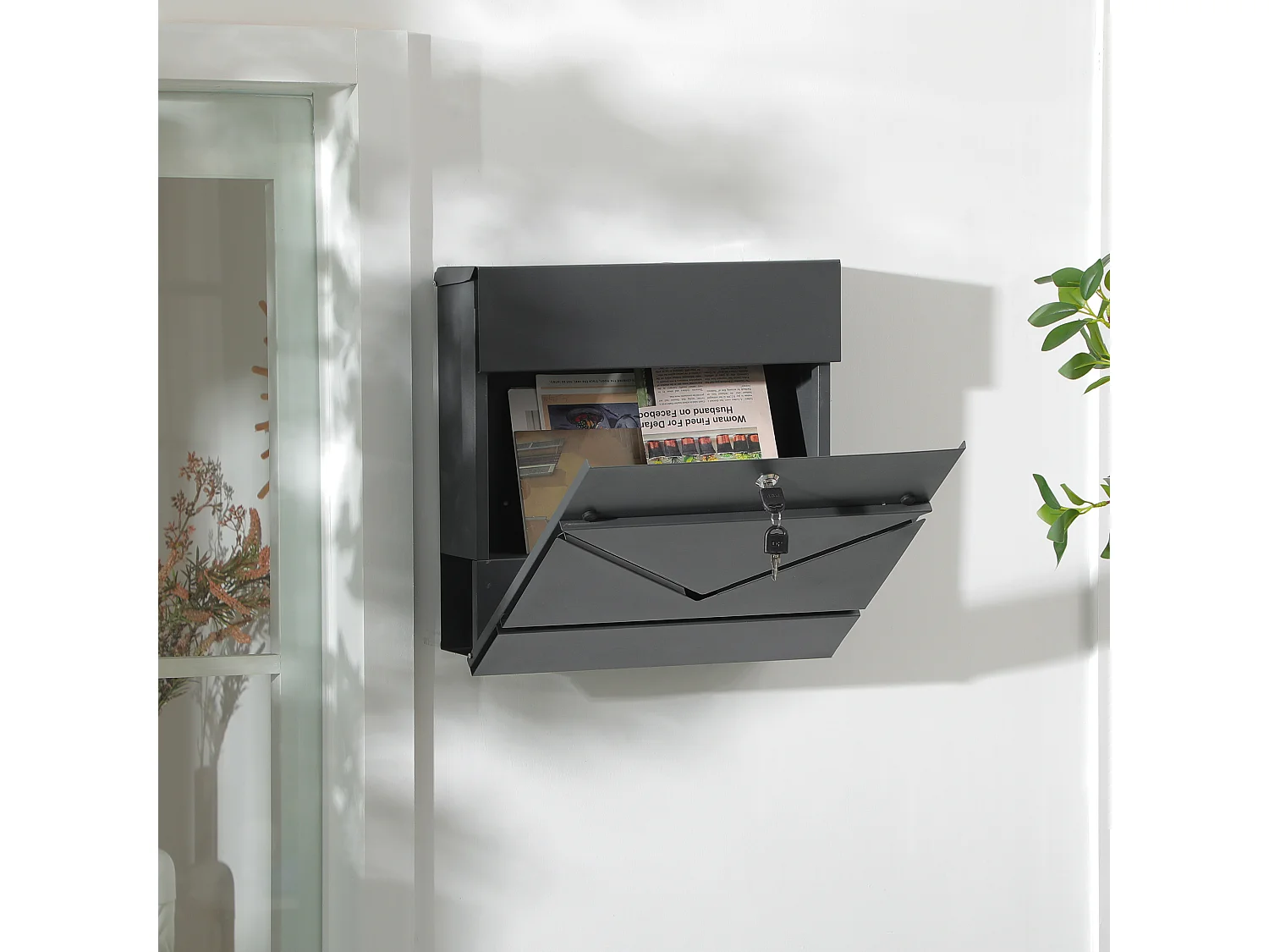 Cassetta postale con portagiornali e chiavi di sicurezza grigio