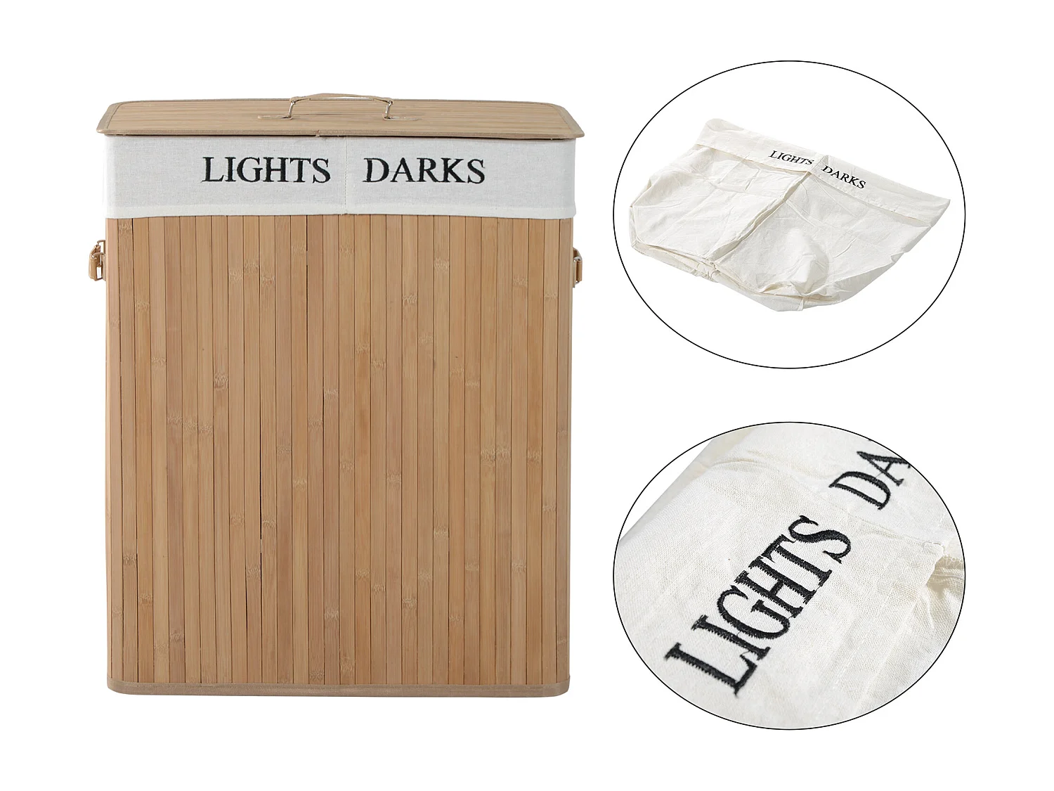 Cesta portabiancheria con coperchio in bambù e tela