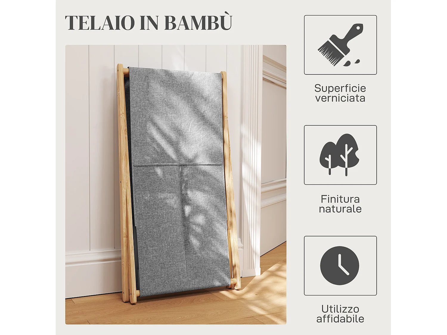 Cesto portabiancheria 55l pieghevole in tessuto e bambù