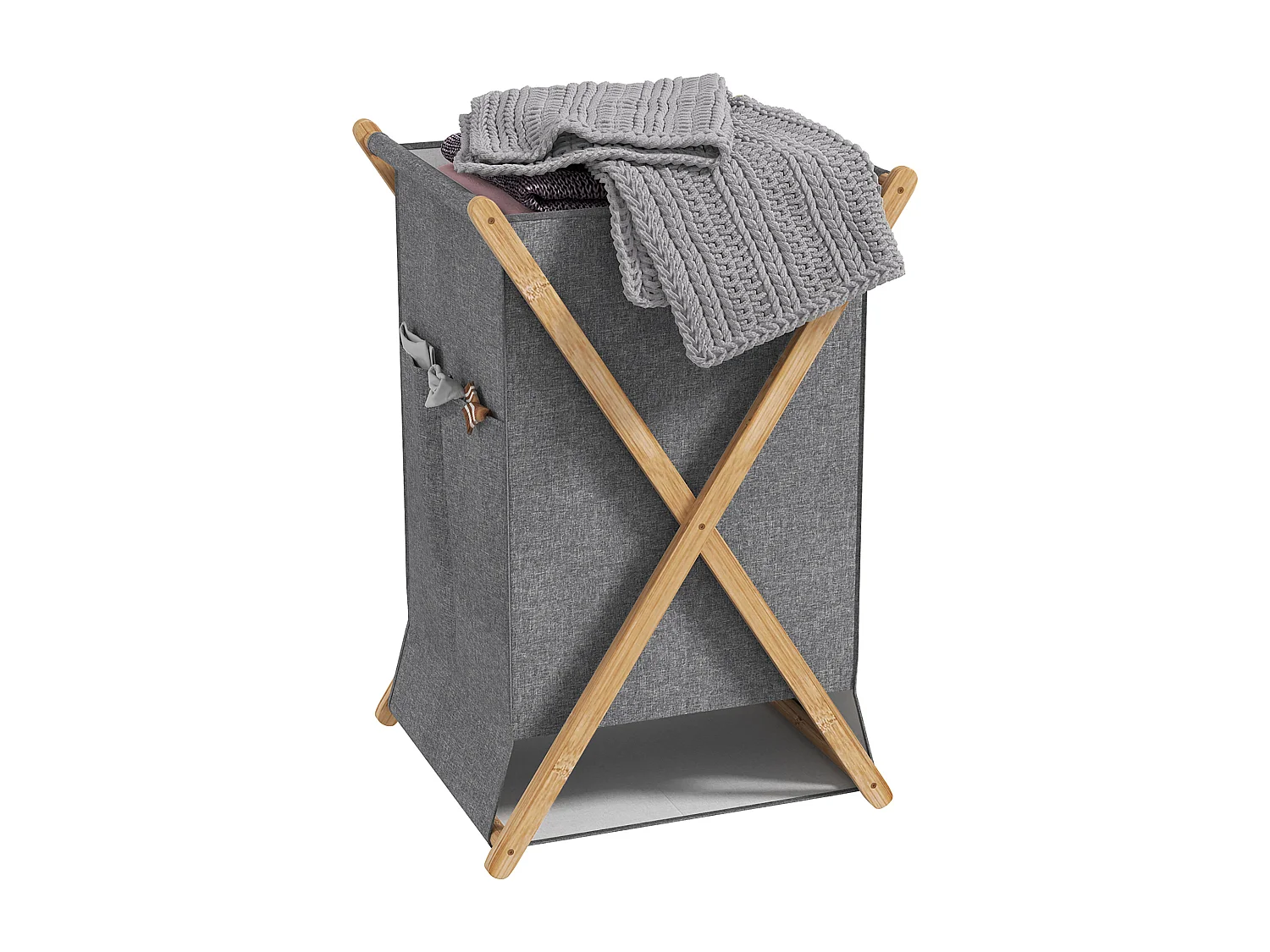 Cesto portabiancheria 55l pieghevole in tessuto e bambù