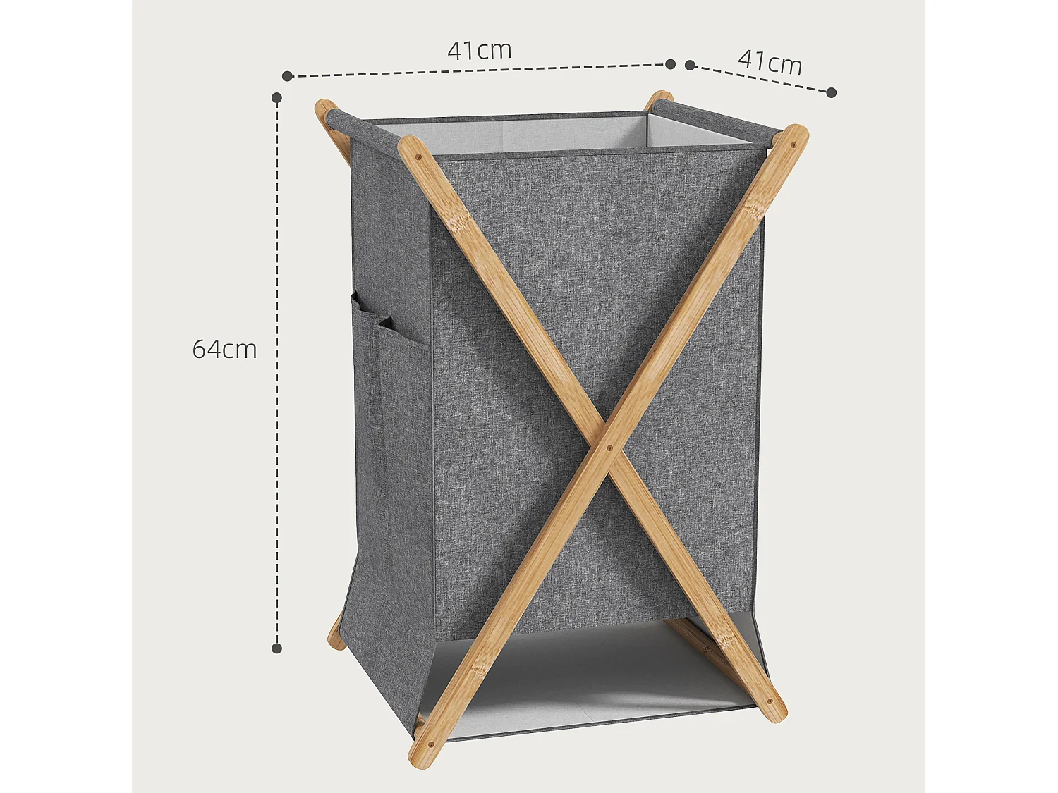 Cesto portabiancheria 55l pieghevole in tessuto e bambù