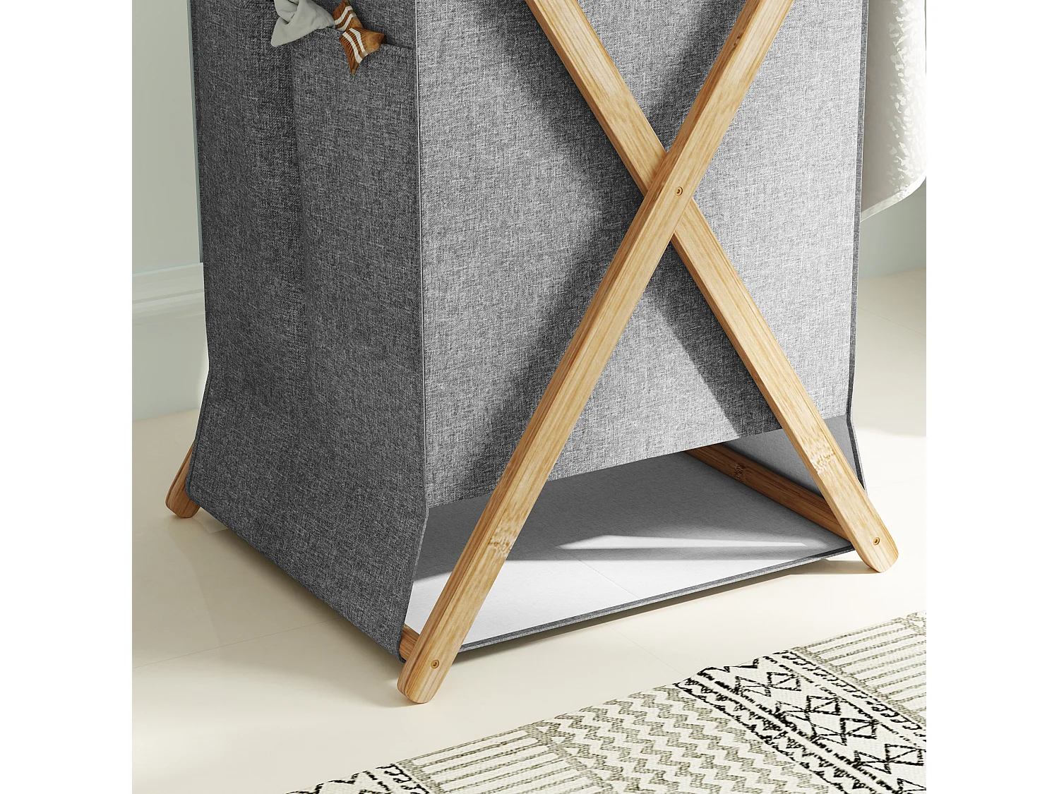 Cesto portabiancheria 55l pieghevole in tessuto e bambù