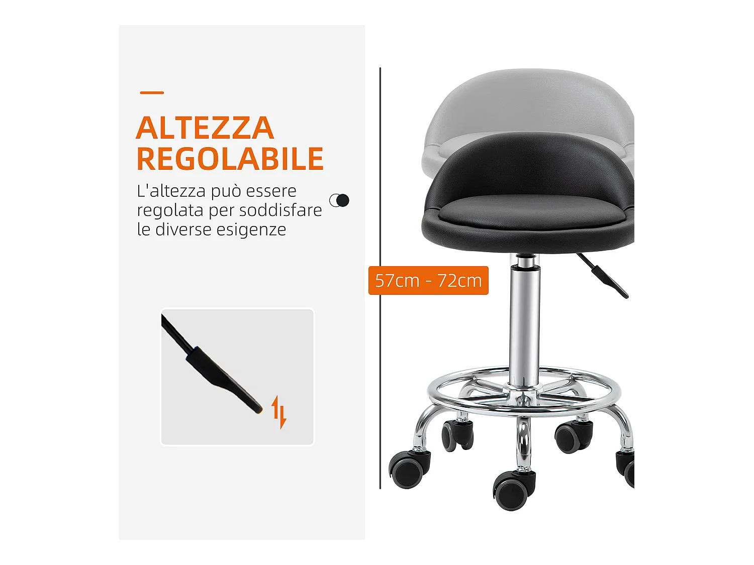 Set 2 sgabelli con rotelle altezza regolabile seduta girevole