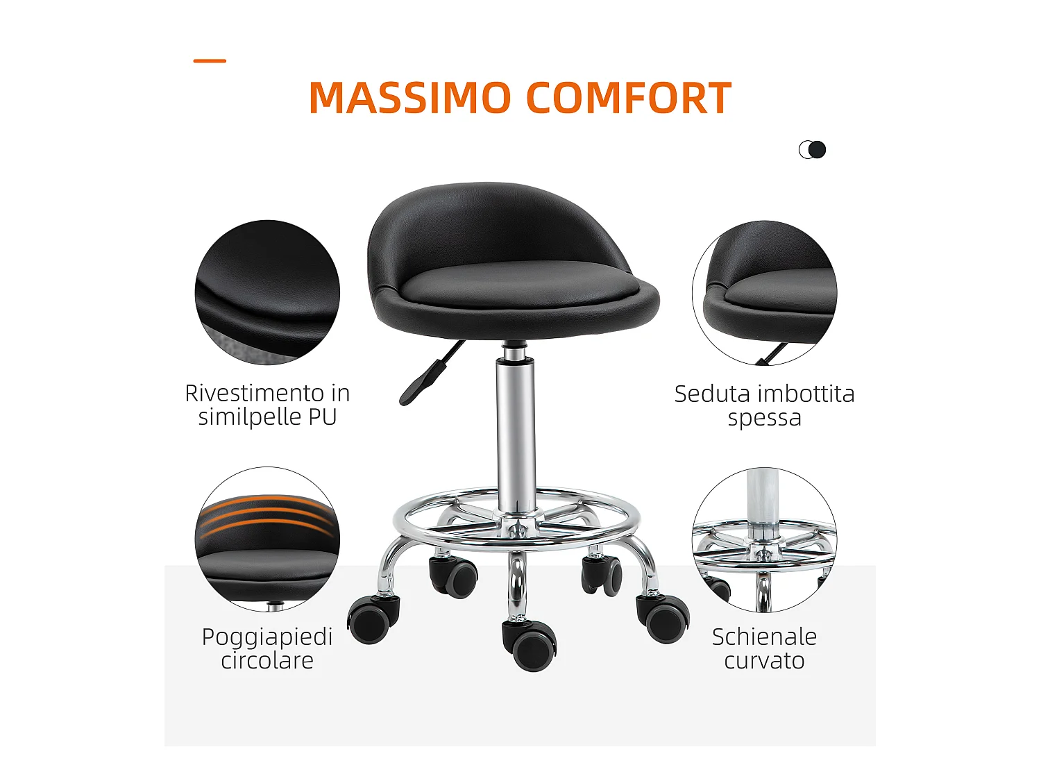 Set 2 sgabelli con rotelle altezza regolabile seduta girevole