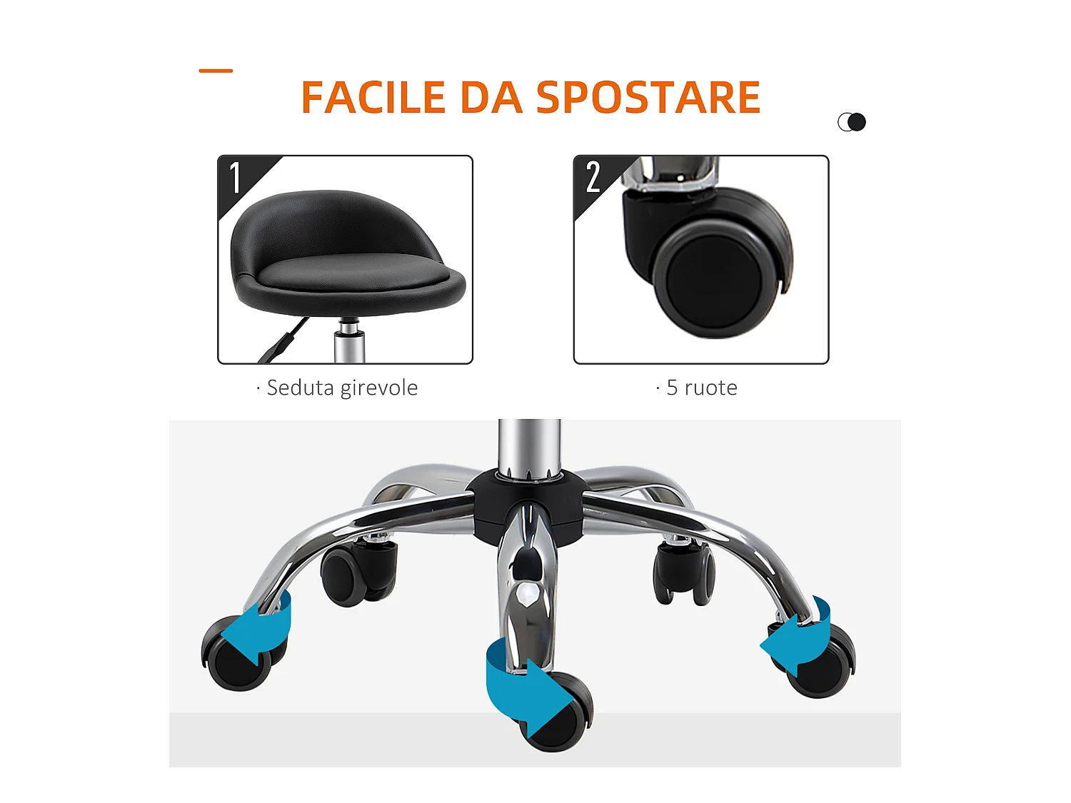 Set 2 sgabelli con rotelle altezza regolabile seduta girevole