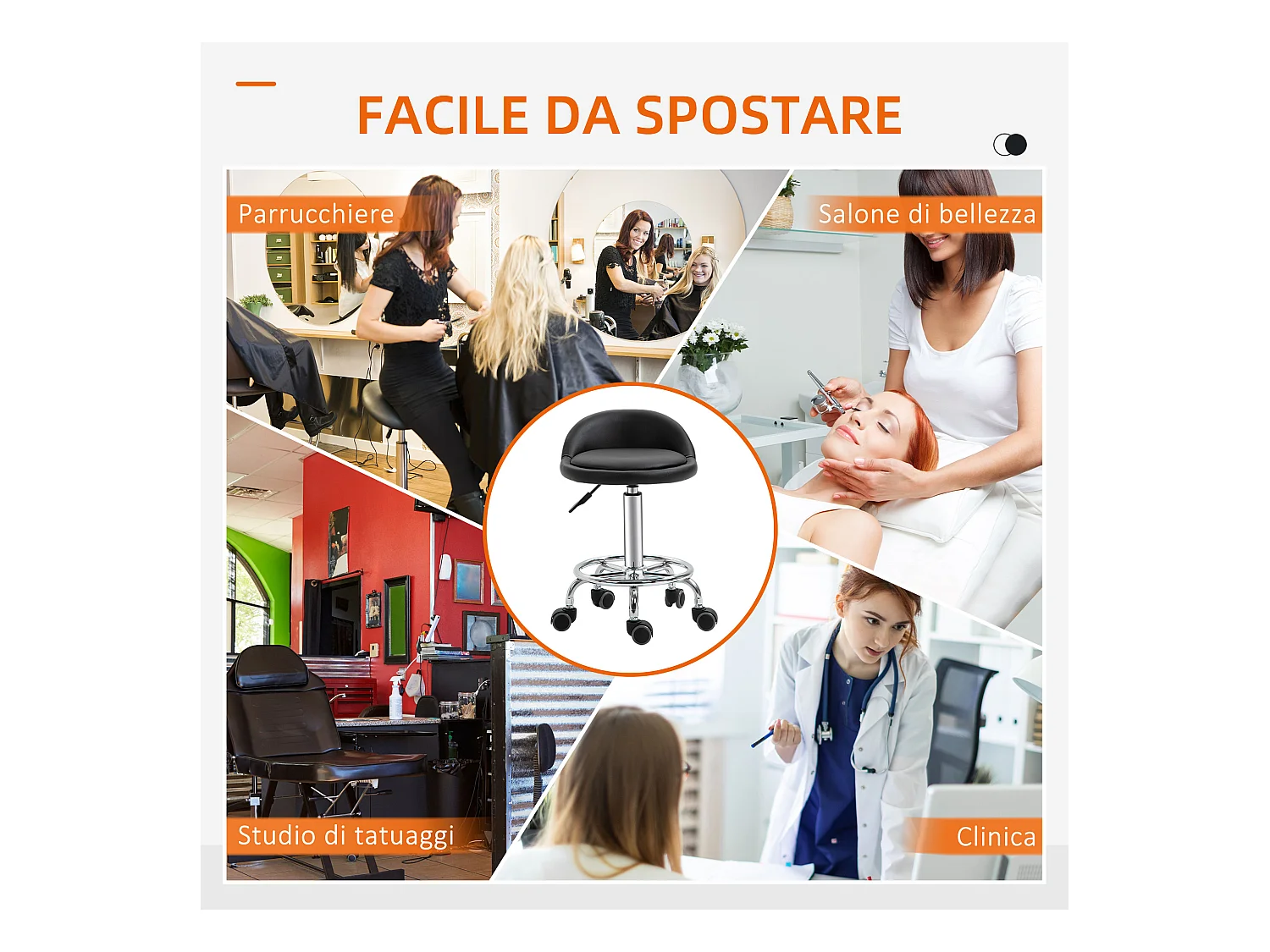 Set 2 sgabelli con rotelle altezza regolabile seduta girevole