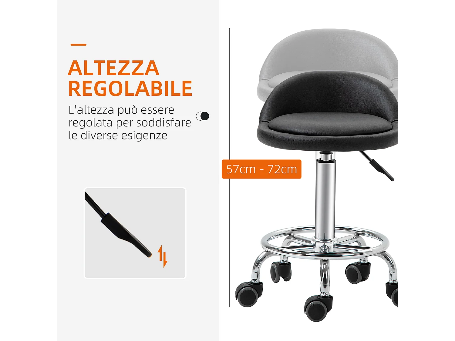 Set 2 sgabelli con rotelle altezza regolabile seduta girevole