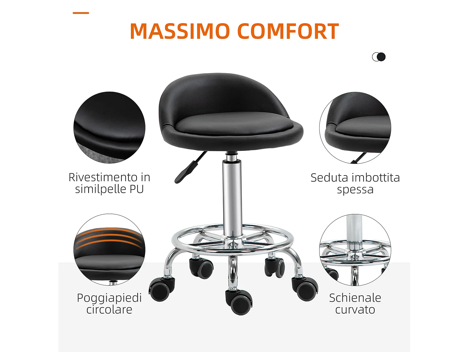 Set 2 sgabelli con rotelle altezza regolabile seduta girevole