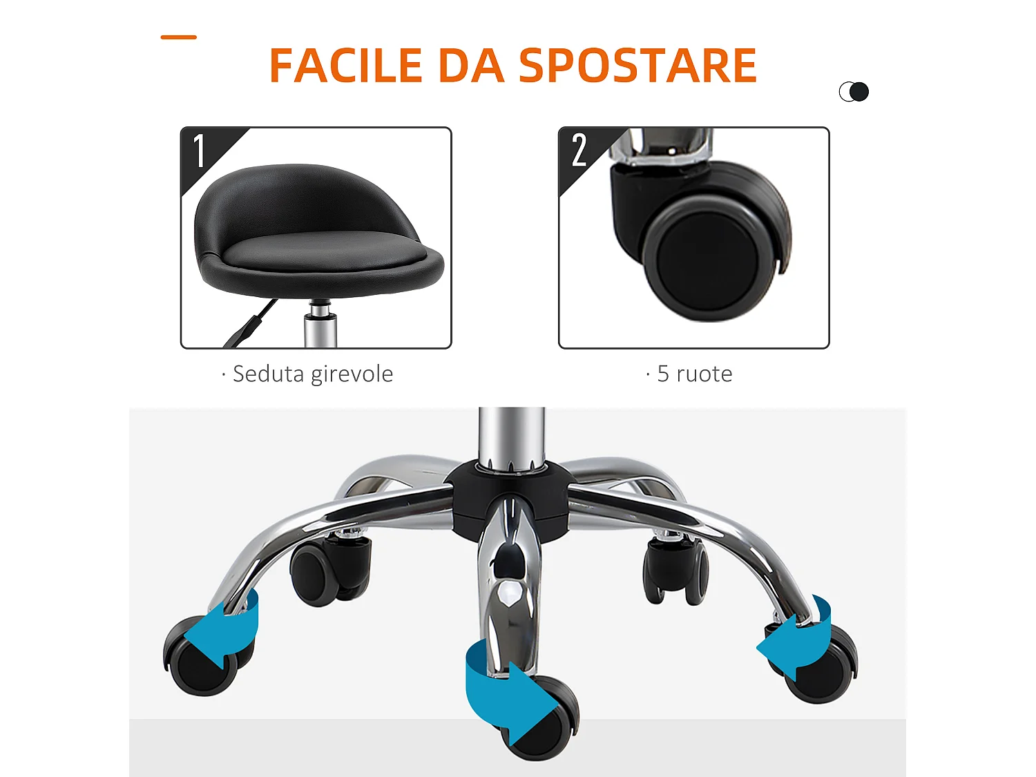 Set 2 sgabelli con rotelle altezza regolabile seduta girevole