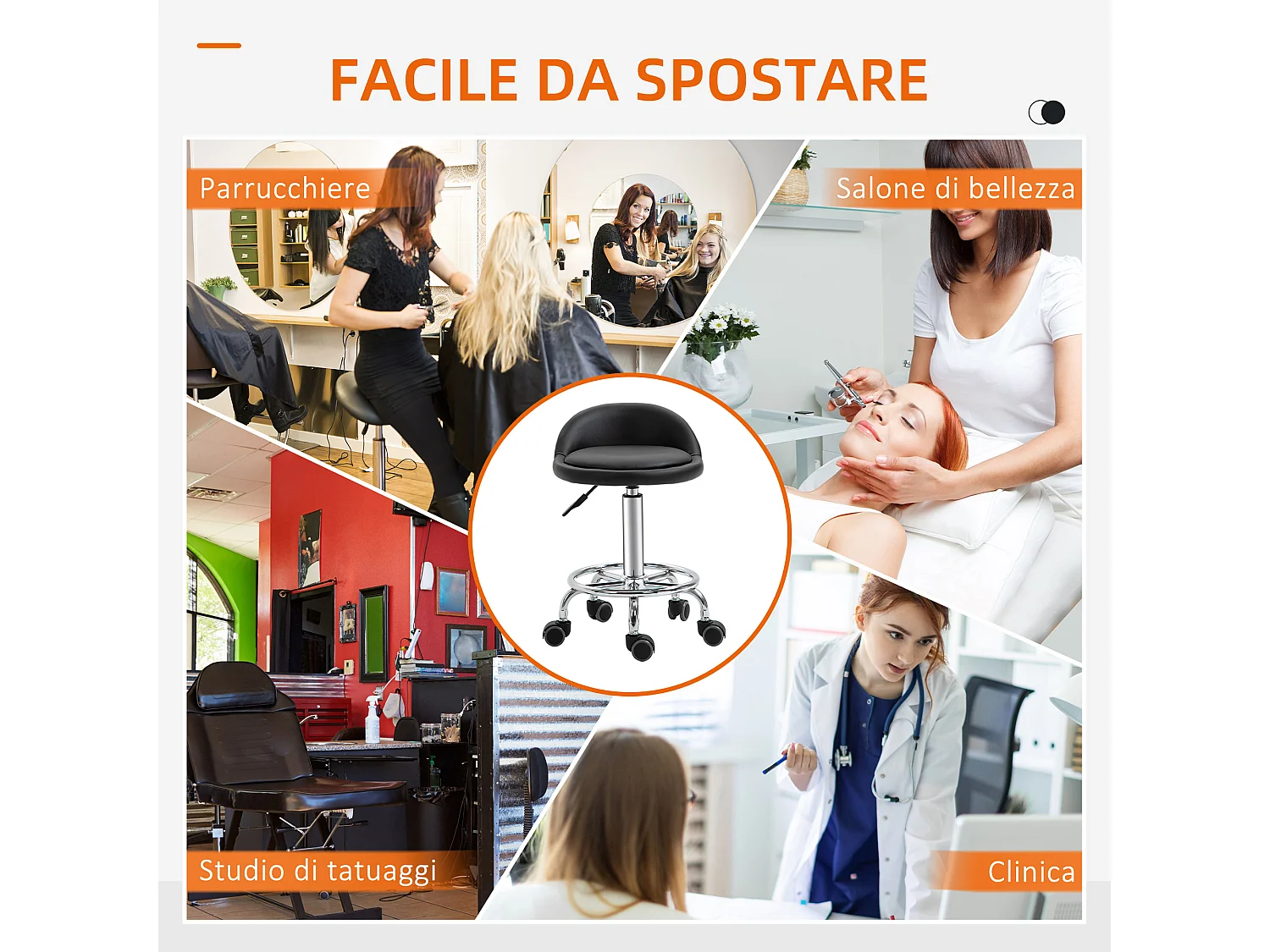 Set 2 sgabelli con rotelle altezza regolabile seduta girevole