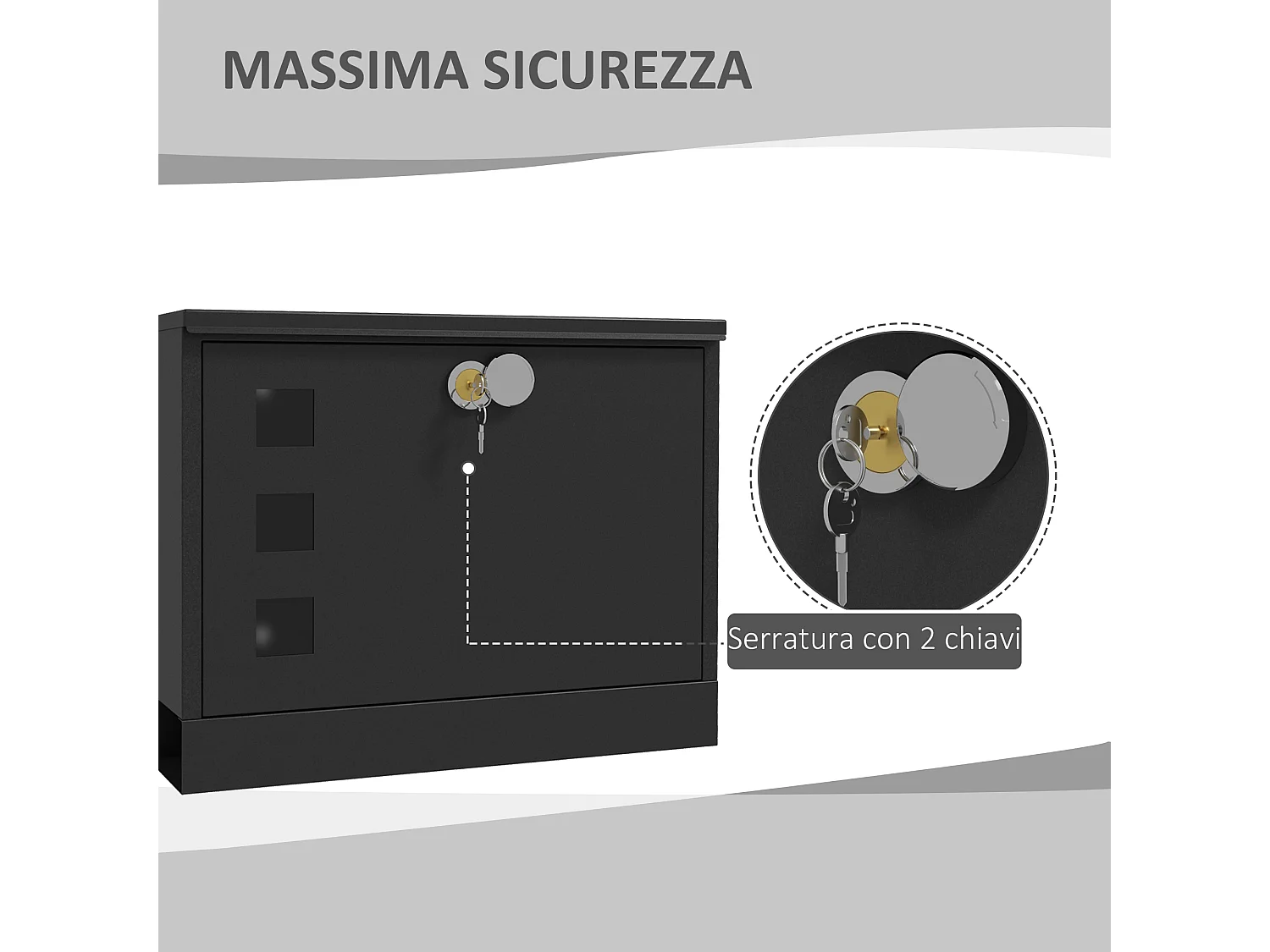Cassetta postale con 2 chiavi di sicurezza in metallo nera