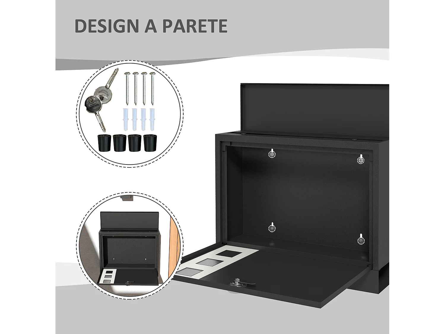 Cassetta postale con 2 chiavi di sicurezza in metallo nera