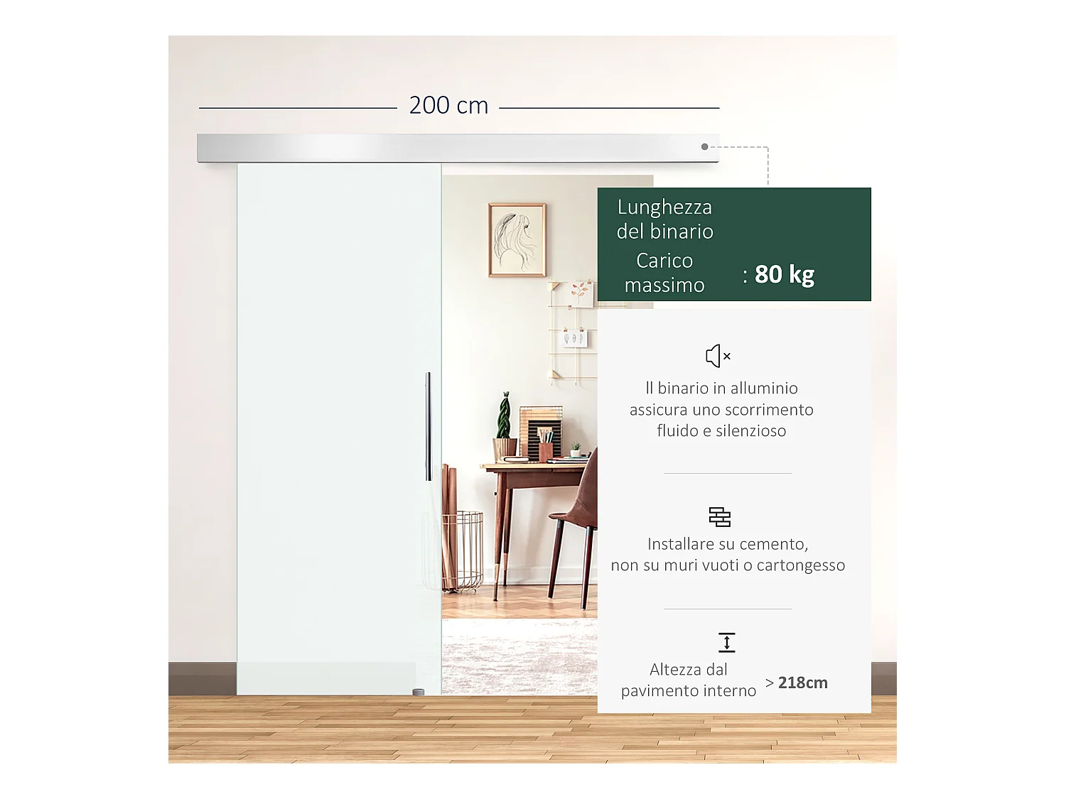 Porta scorrevole con maniglia per casa e ufficio in vetro satinato