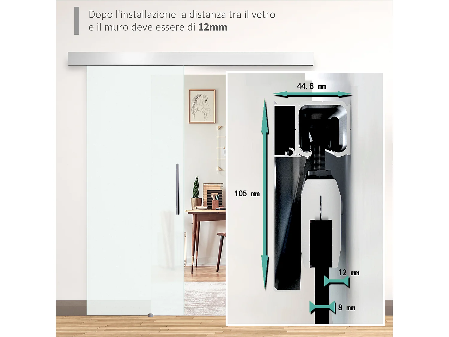 Porta scorrevole con maniglia per casa e ufficio in vetro satinato