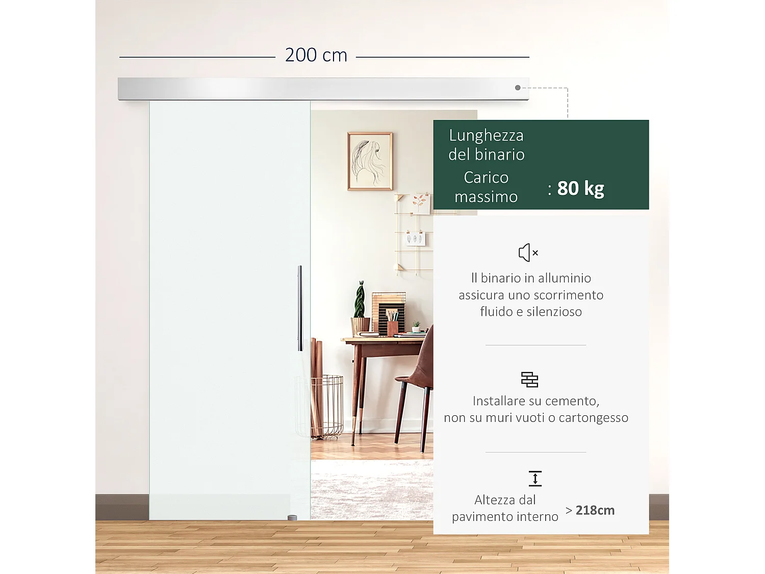 Porta scorrevole con maniglia per casa e ufficio in vetro satinato