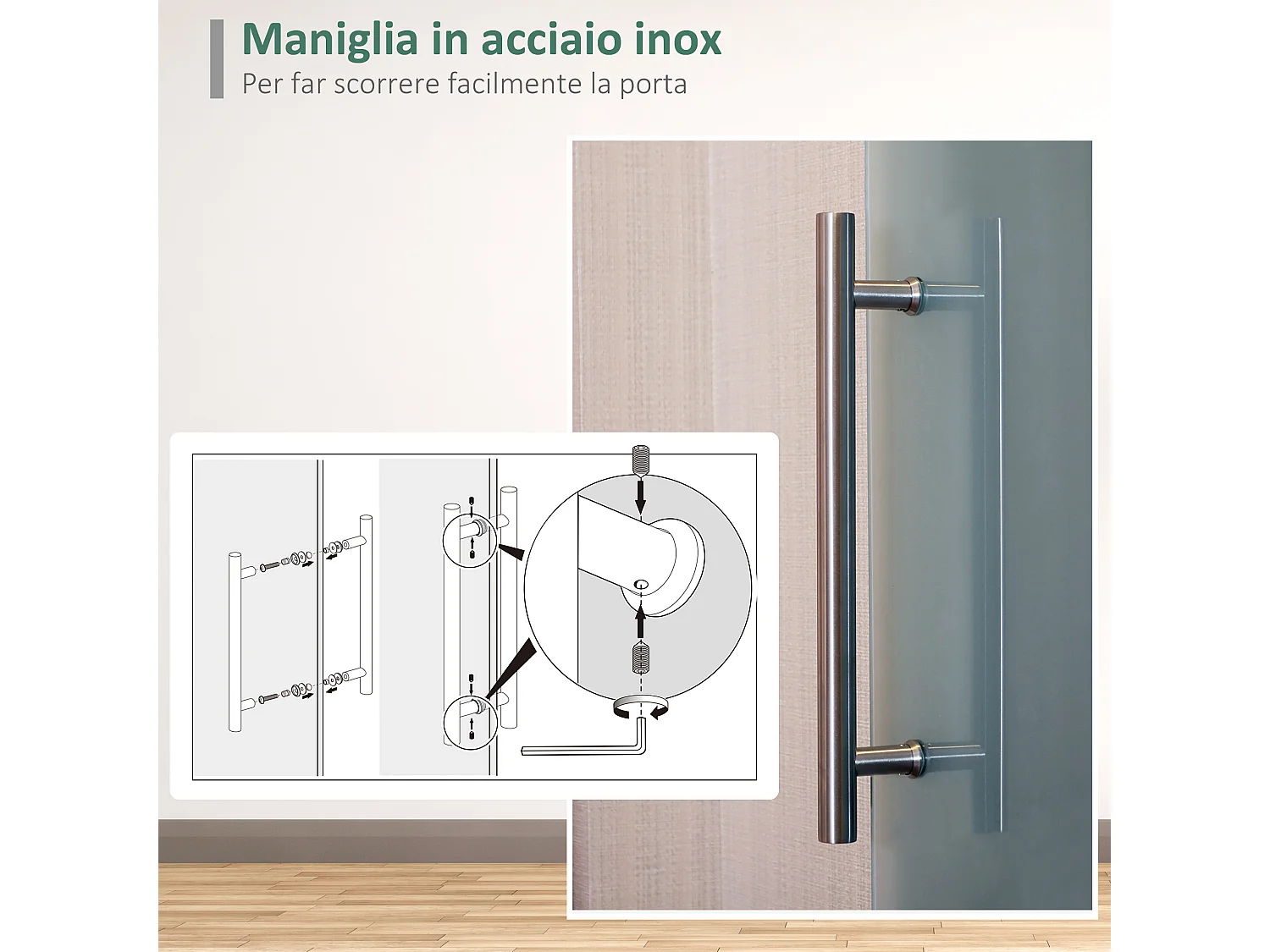 Porta scorrevole con maniglia per casa e ufficio in vetro satinato