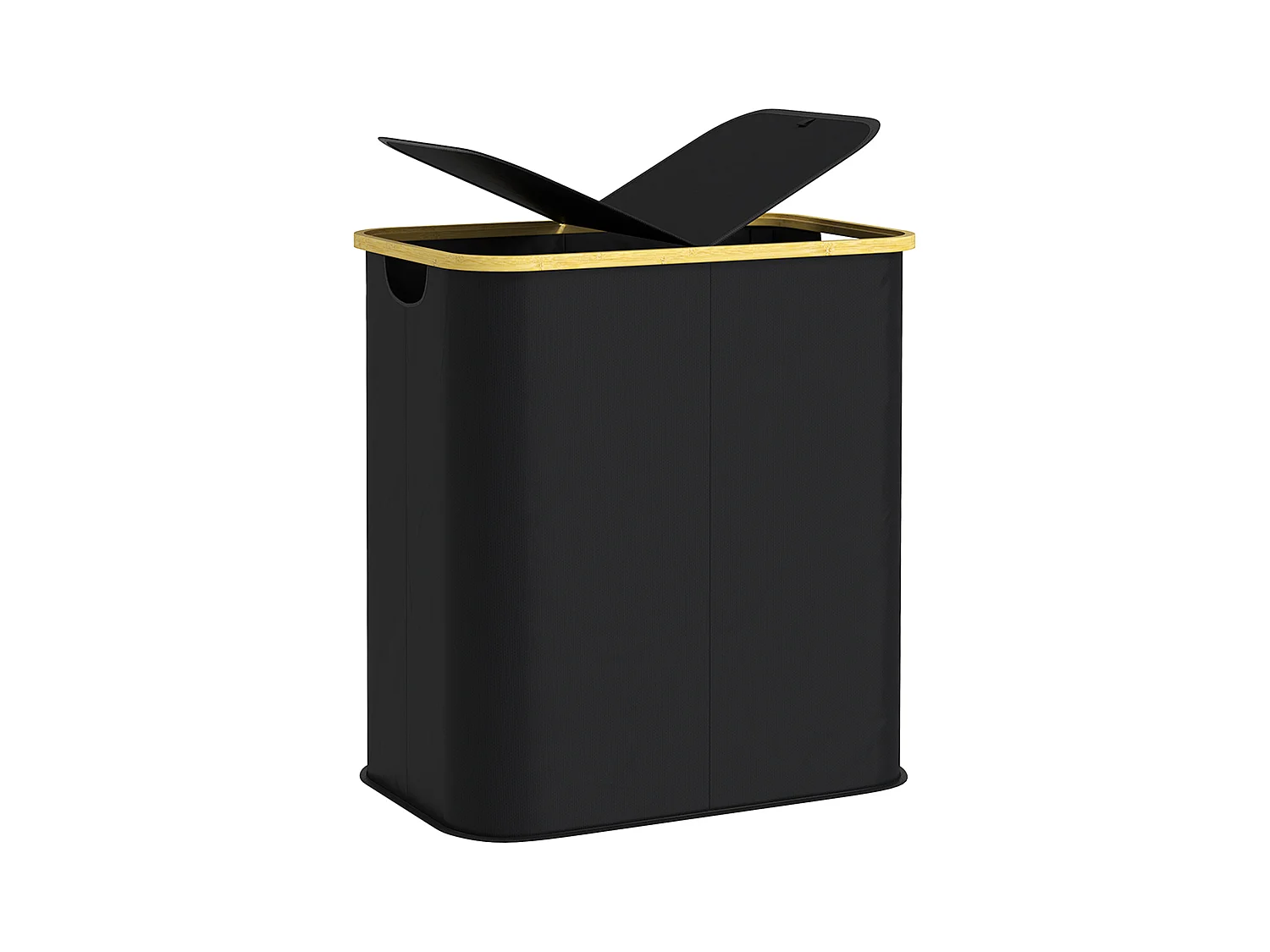 Cesto portabiancheria da 80l con coperchio in tessuto e bambù nero