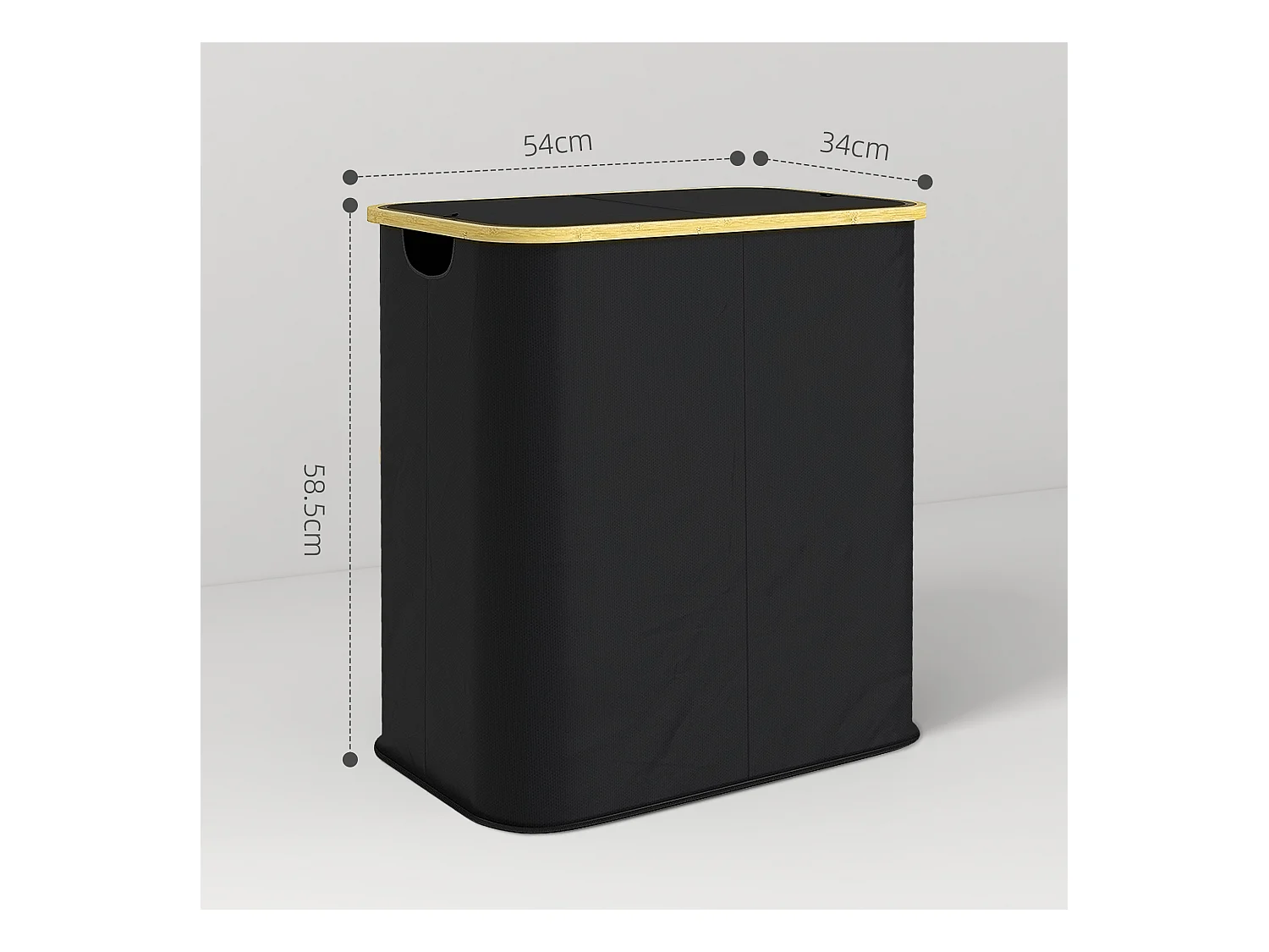 Cesto portabiancheria da 80l con coperchio in tessuto e bambù nero