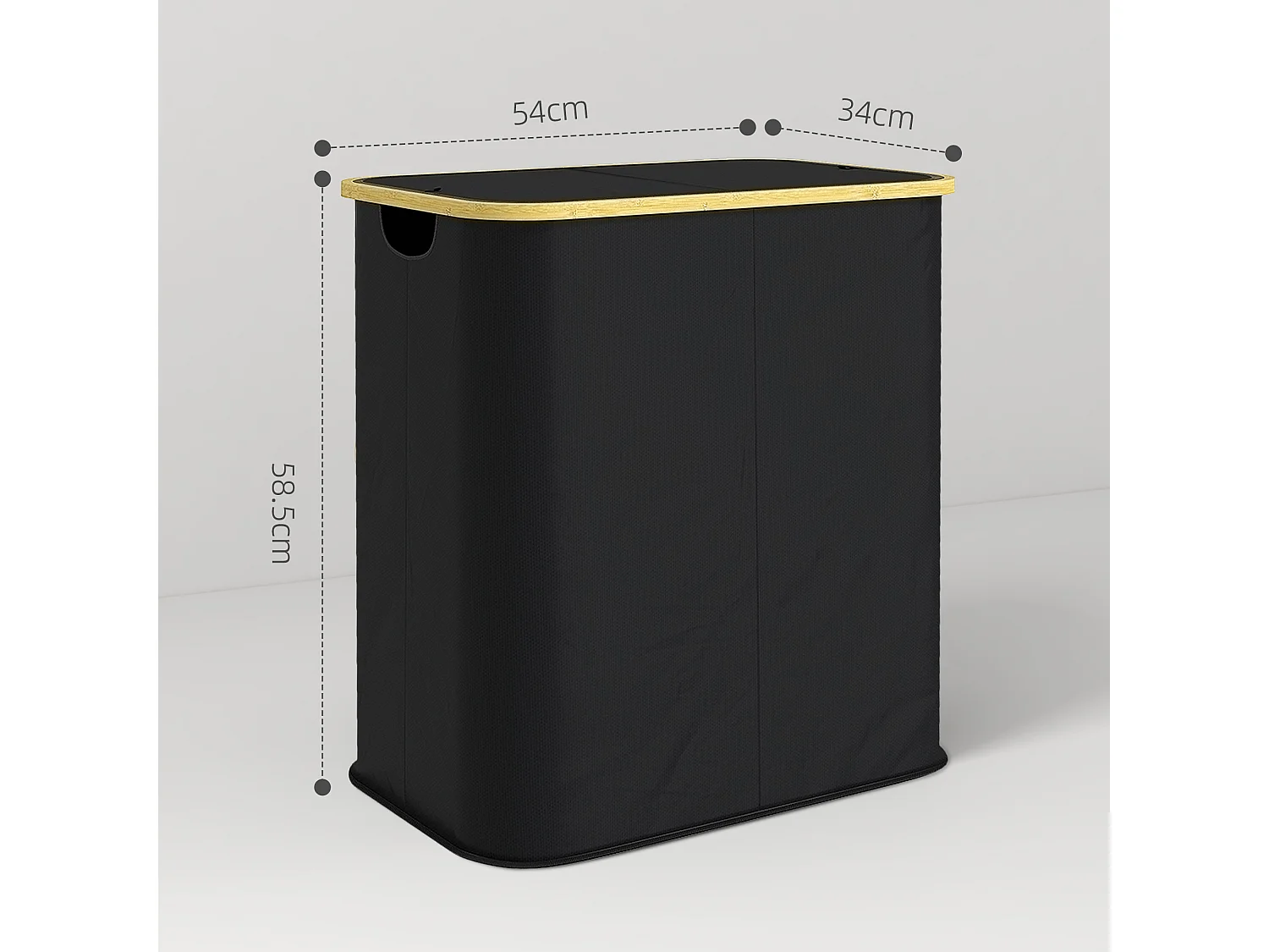 Cesto portabiancheria da 80l con coperchio in tessuto e bambù nero