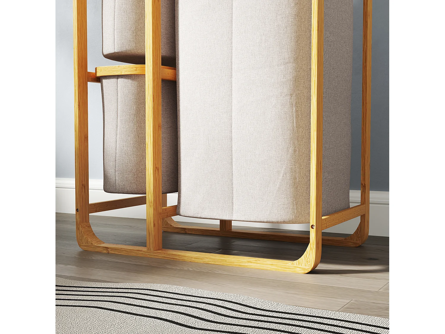 Cestino portabiancheria con 3 sacchi e ripiani estraibili in tessuto