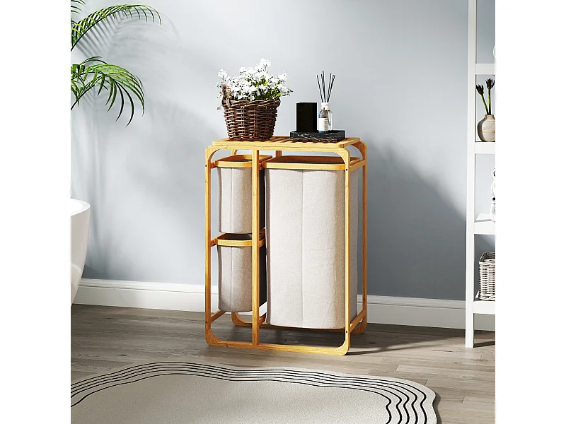 Cestino portabiancheria con 3 sacchi e ripiani estraibili in tessuto