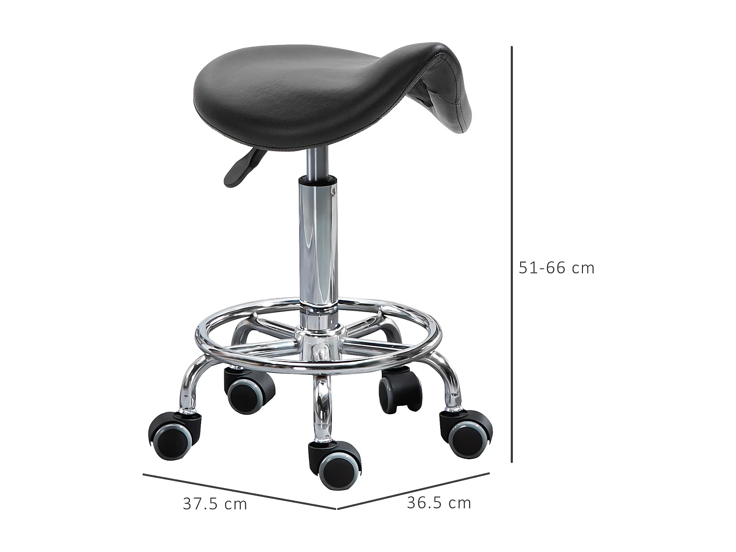 Sgabello imbottito con altezza regolabile e 5 rotelle nero