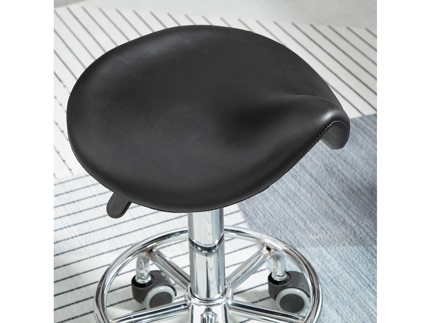 Sgabello imbottito con altezza regolabile e 5 rotelle nero