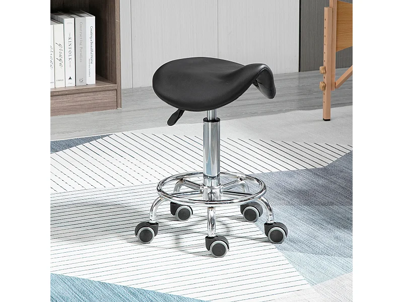 Sgabello imbottito con altezza regolabile e 5 rotelle nero