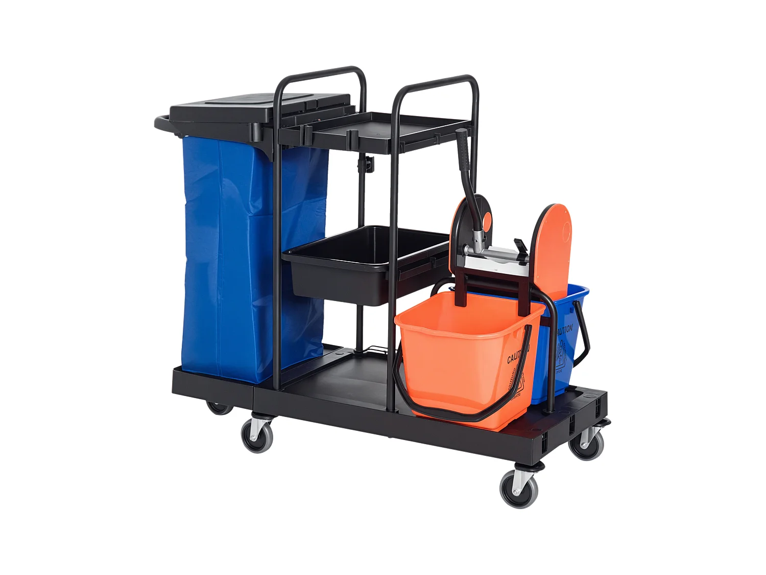 Carrello per Pulizie Professionale a Rotelle con 2 Secchi e Strizzatore