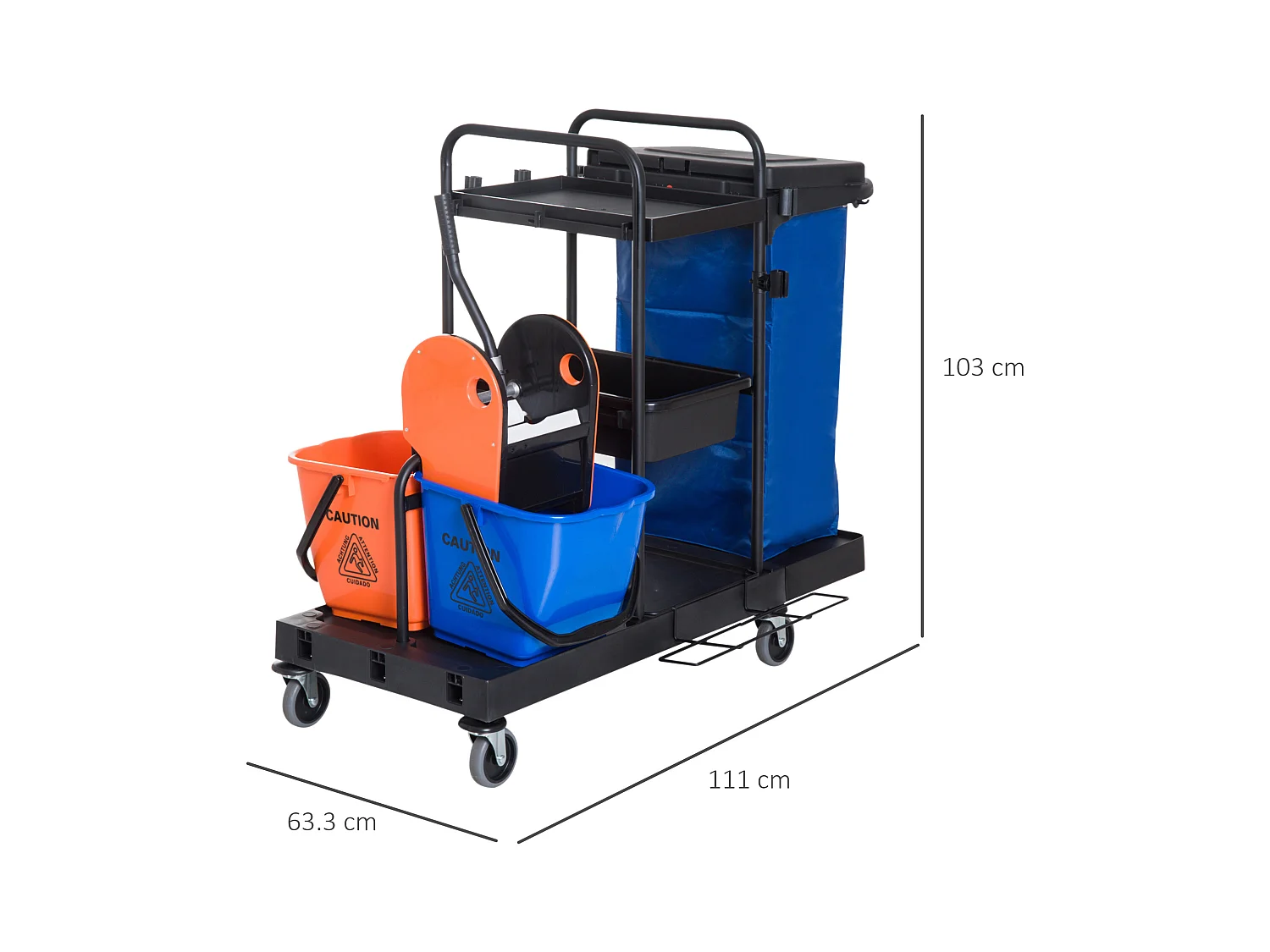 Carrello per Pulizie Professionale a Rotelle con 2 Secchi e Strizzatore