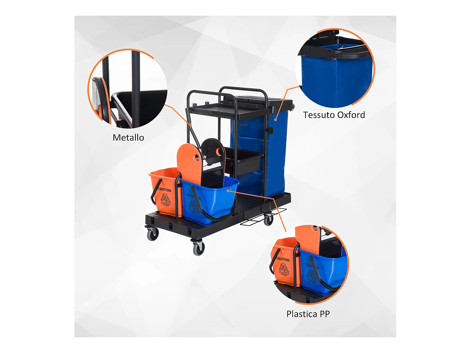 Carrello per Pulizie Professionale a Rotelle con 2 Secchi e Strizzatore