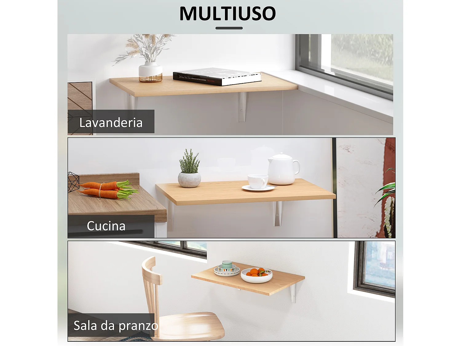 Tavolino a muro pieghevole salvaspazio per studio e cucina