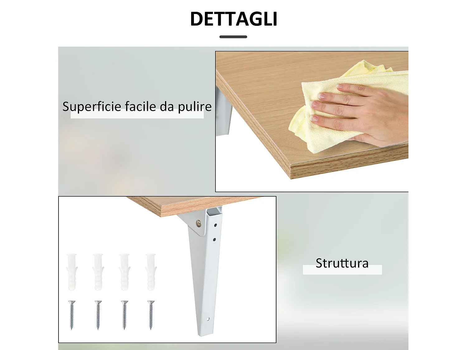 Tavolino a muro pieghevole salvaspazio per studio e cucina