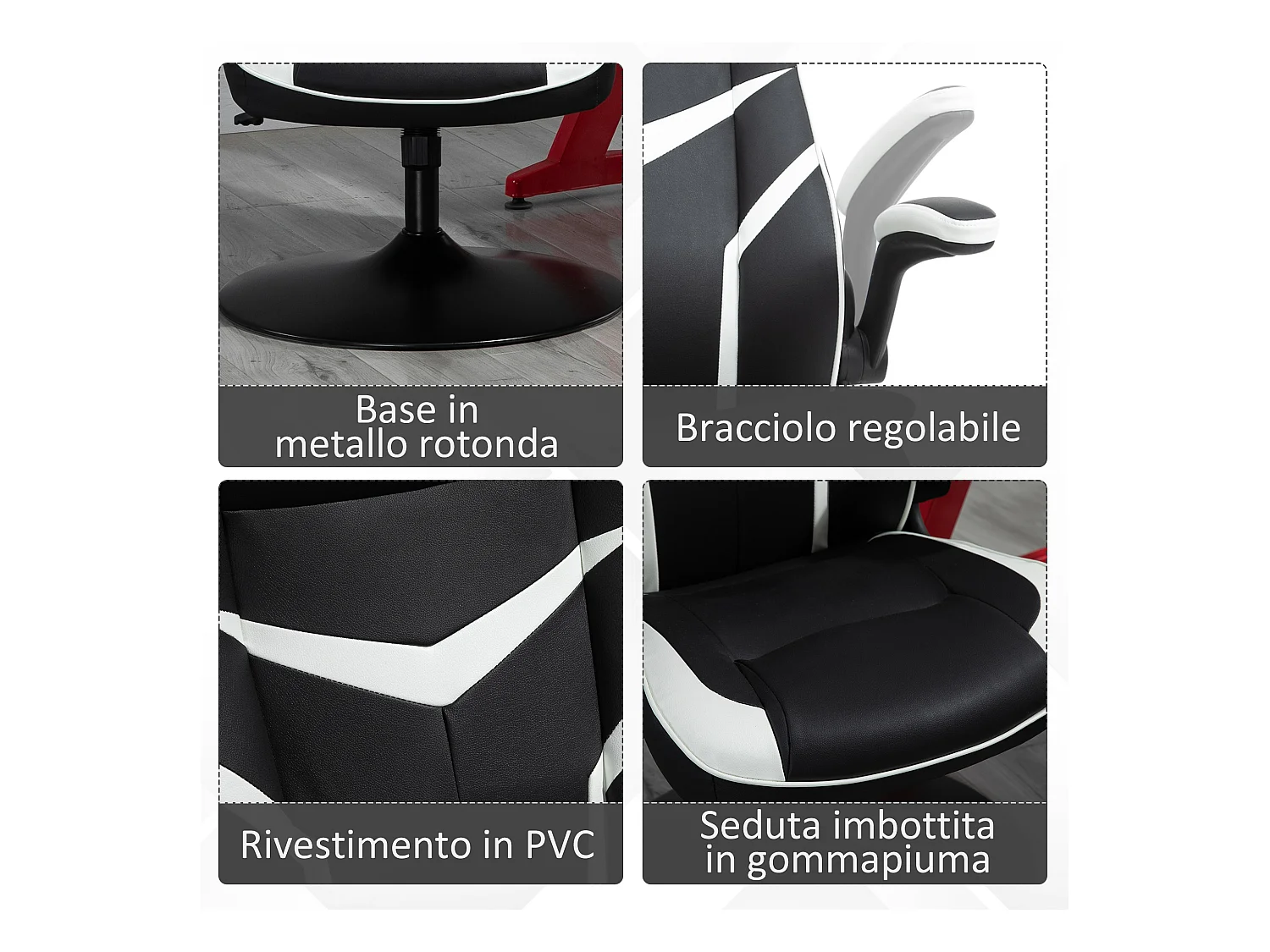 Sedia da gaming con altezza regolabile e braccioli pieghevoli