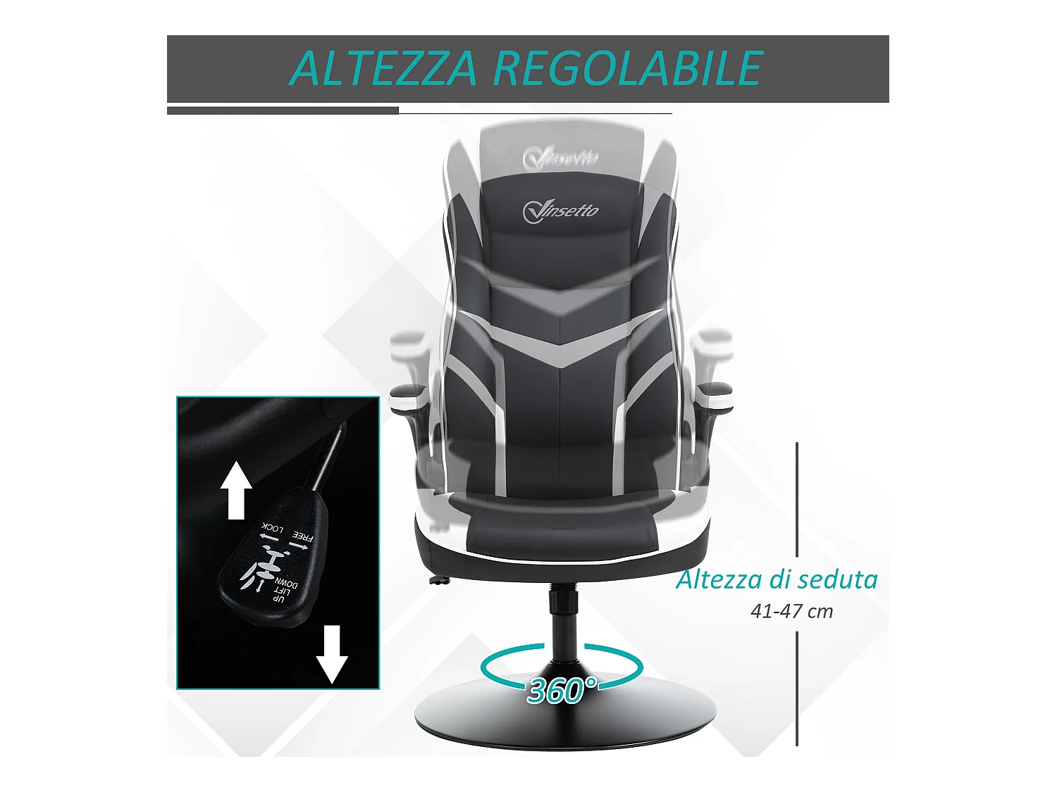 Sedia da gaming con altezza regolabile e braccioli pieghevoli