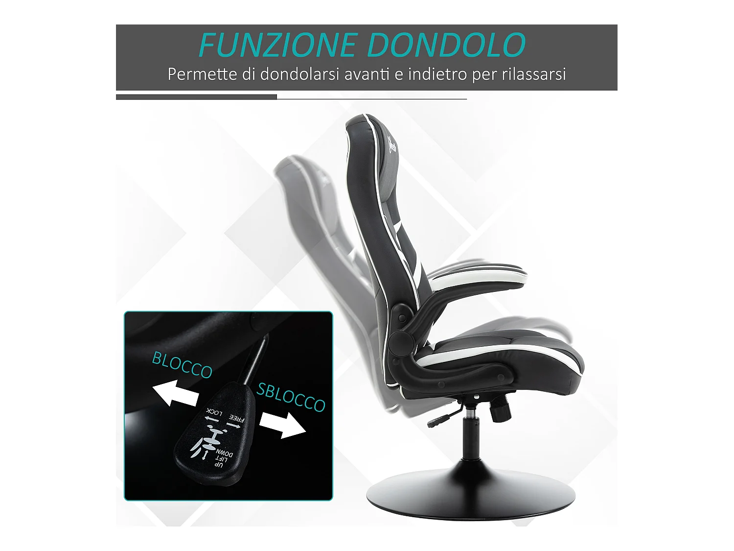 Sedia da gaming con altezza regolabile e braccioli pieghevoli