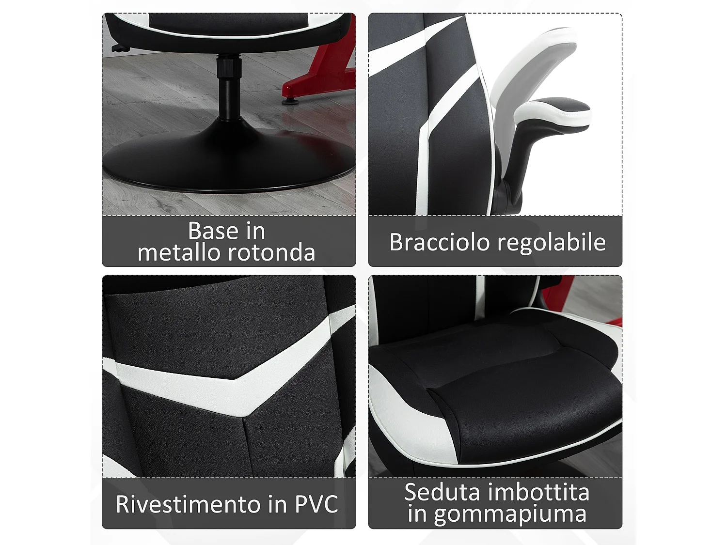 Sedia da gaming con altezza regolabile e braccioli pieghevoli