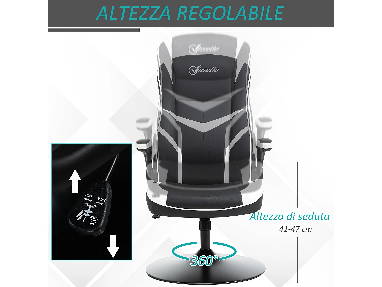 Sedia da gaming con altezza regolabile e braccioli pieghevoli