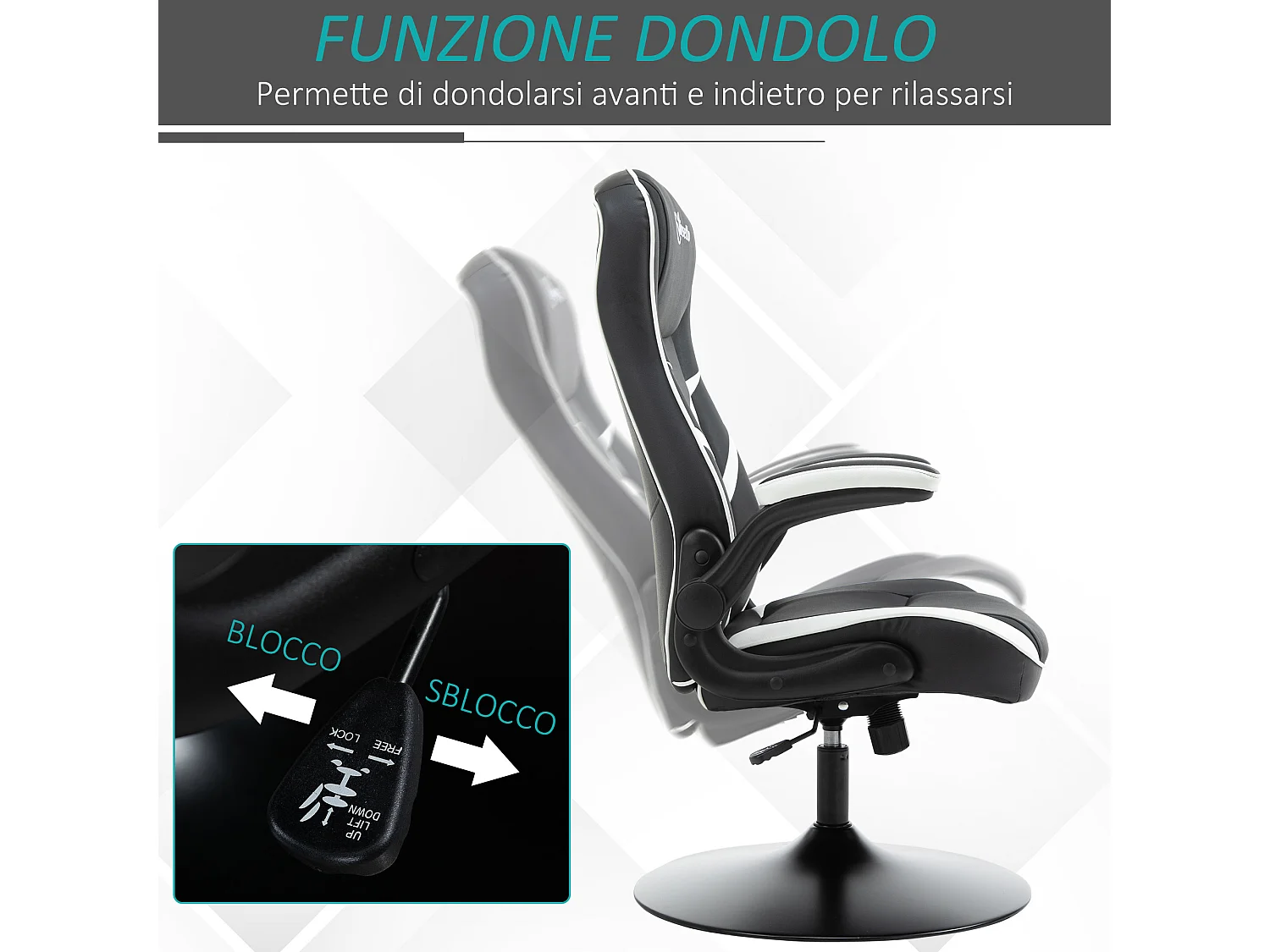 Sedia da gaming con altezza regolabile e braccioli pieghevoli